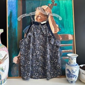 RD Style Blue Halter Sleeveless Floral Tank Top M